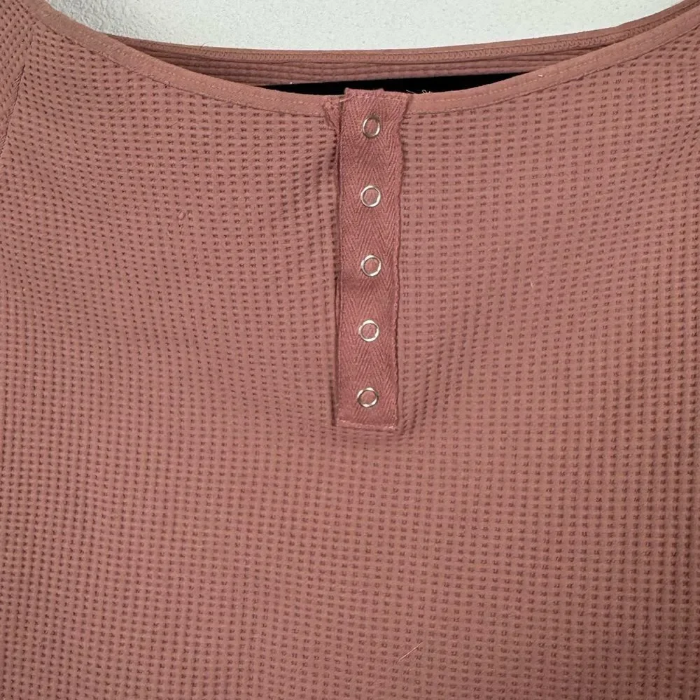 Intimately Free People Seamless Waffle Knit Off Shoulder Snap Button Top M/L